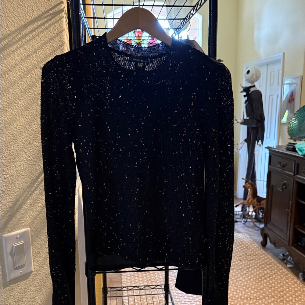 Waggon Paris Black Multi Colored Speckled Women's Top